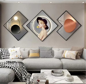 Ensemble de <span class=keywords><strong>triptyque</strong></span> forme spéciale cadre doré décoration murale de luxe <span class=keywords><strong>peinture</strong></span> porcelaine cristal verre trempé mode art mural pour hôtel - Product Image 4