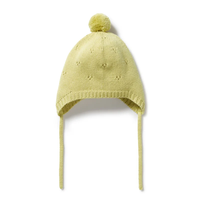 Bonnet tricoté mignon pour bébé Bonnet à tricoter avec oreillettes Chapeaux en coton nouveau-né Pom Pom Garder au chaud Bonnets nouveau-né avec corde