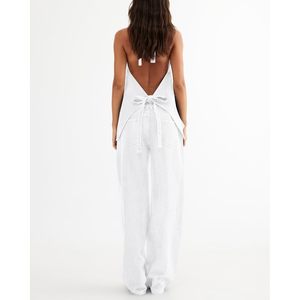 Conjunto de mezclilla personalizado para mujer: Top sin espalda con botones y jeans de pierna ancha, conjunto de 2 piezas de algodón lavado - Product Image 4