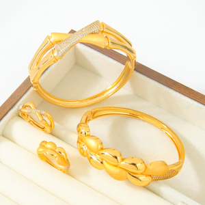 Parure de bijoux tendance en zircone de Dubaï, plaqué or 21 carats, design givré exquis, bracelets et bagues pour femme, bijoux de mariage nuptial - Product Image 3