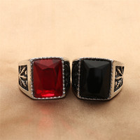Yunnique – bague en acier titane avec pierres précieuses, saphir noir, rubis, style Punk pour hommes, bijoux géométriques rétro, cadeau 280693