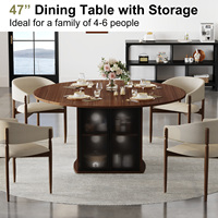 Table à manger ronde avec étagères ouvertes, porte-verres à vin, finition grain de bois, pour cuisine domestique, OEM, multifonction, en panneau de particules haute densité