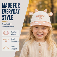 Casquette de baseball pour bébé et tout-petit avec design 3D en forme de corne de bœuf, bord souple, chapeau de soleil d'été respirant pour garçons et filles