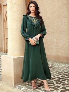 Vestido de noche de lujo para mujer, mangas acampanadas, <span class=keywords><strong>lentejuelas</strong></span> con cuentas, vestido largo modesto, informal, bordado, cintura suelta para mujeres árabes - Product Image 4