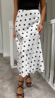 Falda Larga con Estampado de Puntos Blancos, Nueva Llegada 2026, Falda Maxi Fluida de Cintura Alta y Corte en A para Mujer