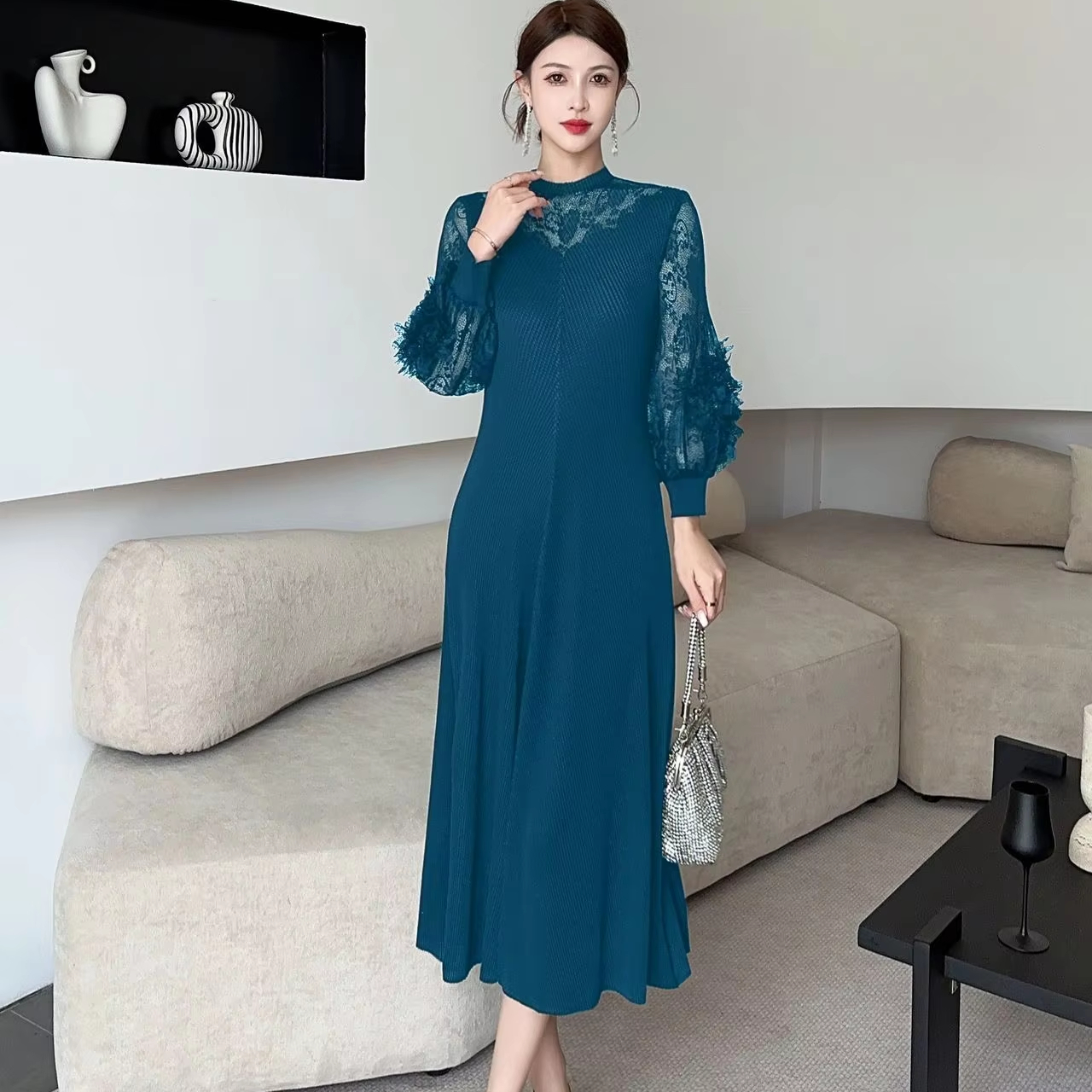Buy Lace Panel Maxi Dress Suitable for Various Occasions | Alibaba.com