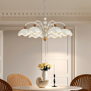 Cream Colored Living Room Chandelier Multi Head Led <b>Light</b> French Retro Style Round Pendant <b>Light</b> For Home <b>Ceiling</b> Lamp - Product Image 2