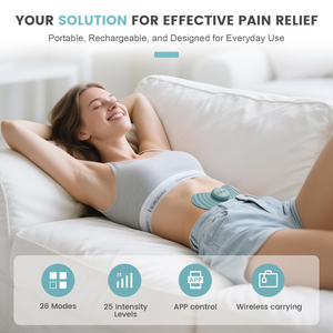 Alat Terapi Nyeri Portabel APP Wireless <span class=keywords><strong>TENS</strong></span> <span class=keywords><strong>Unit</strong></span> 26 Mode 25 Tingkat untuk Relaksasi Punggung Leher Bahu Dapat Diisi Ulang - Product Image 3