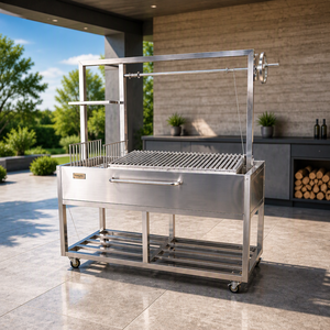 Griglia a Carbone Argentina Santa Maria in Acciaio Inox con Brasero Laterale, Carrello Multifunzione, Cucina Professionale da Esterno per Barbecue - Product Image 1