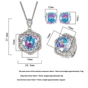 Factory Wholesale Fashion Eco-friendly Copper Gold Plated 16-12mm Gradient Zircon Floral Jewelry <b>Set</b> Romantic Wedding Engagement - Product Image 2
