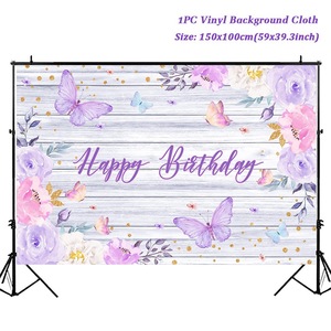 Kupu-kupu latar belakang fotografi Pink ungu bunga pesta ulang tahun perempuan spanduk latar belakang foto Prop dekorasi pesta - Product Image 5