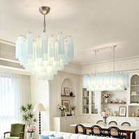 Lustre LED vintage en verre de Murano bleu mat, style ligne de pêche, hauteur réglable, pour villas et salons de style rétro français