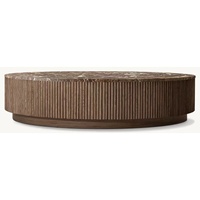Table basse en marbre naturel, style campagnard américain, avec plateau rond, structure en bois massif noyer, meuble central pour salon de villa