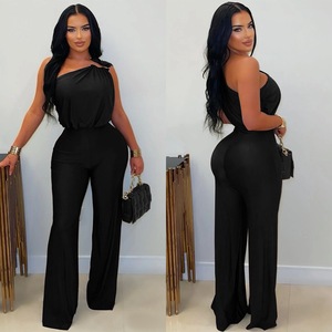 Neuer Frühlings-Stretch-<span class=keywords><strong>Jumpsuit</strong></span> mit schräger Schulter und ärmellosem Design für Damen, Einteiler mit ausgestelltem Bein - Product Image 4