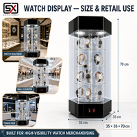 Vitrine rotative en acrylique pour montres avec éclairage LED, verrouillable, présentoir de comptoir, vitrine de vente au détail à 360°, logo personnalisé, fabrication OEM