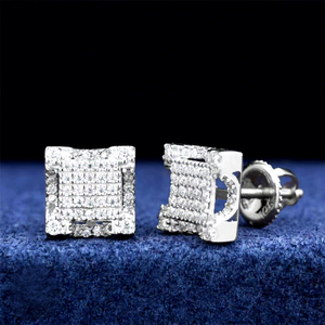 Boucles d'oreilles clous de luxe en or véritable 9K, serties de diamants de laboratoire taille brillant rond, certifiées IGI, motif grille 3D, pour hommes et femmes, idéales pour mariage et soirée - Product Image 1
