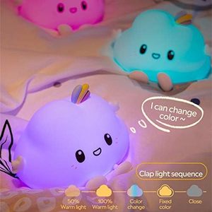 Silicone bambini camera da letto nuvole lampada ricaricabile luce notturna a LED con rubinetto di tipo bianco camera da letto per bambini - Product Image 4