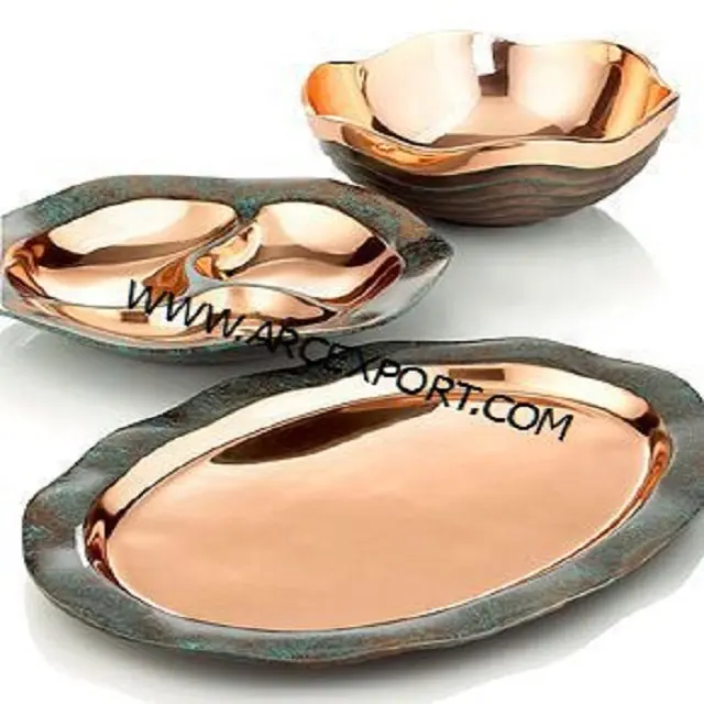 Copper Plated Curve Edge Dishes & Plater Best Top Quality Standard Decoration Serving Bowls