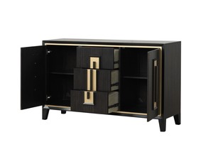 1pc Solid Wood Eco-Friendly Adjustable Height Server <b>Storage</b> Drawers with Wood Handle Gold Accent Trim Dining Room Furniture - Product Image 3