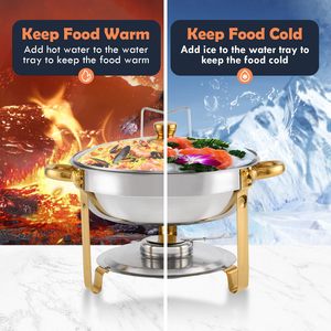Gold Chafing Dish <strong>Buffet</strong> Set Stainless Steel Round Chafers with Glass Viewing Lid &amp; Lid Holder, <strong>Buffet</strong> <strong>Servers</strong> and Warmers Set - Product Image 3