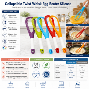 Customized Logo Collapsible <b>Silicone</b> Twist Whisk Egg Beater OEM ODM Kitchen Manual Mixing <b>Tool</b> - Product Image 1