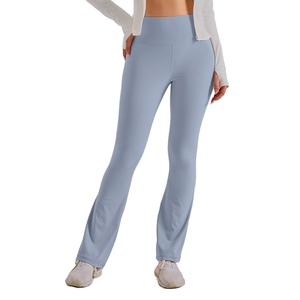 Pantalon de yoga évasé taille haute pour femme, effet push-up, respirant, séchage rapide, contrôle du ventre, coupe ajustée, extensible dans quatre directions - Product Image 1
