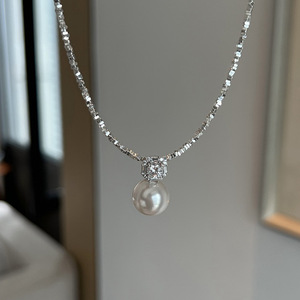 Qunlvsheng S925 Colgante de plata de ley con diamante talla princesa y engaste de perlas, joyería de boda para mujer - Product Image 2