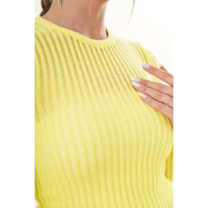 ชุดบอดี้สูทถักลายริบสีเหลือง เสื้อคอกลมแขนสั้นสำหรับผู้หญิง - Product Image 1