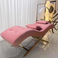 Table de soin esthétique incurvée blanche avec appui-tête réglable pour cils et sourcils, lit de spa de luxe pour salon de beauté