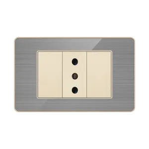 FIKO American Standard 10A/16A ltalians Wall sockets 118 Type Grey+Gold Stainless steel Panel with USB/switch/45A