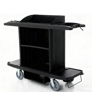 Chariot de service en plastique épaissi à conception ouverte, 4 roulettes, chariot à linge double face, chariot de nettoyage, chariot multifonctionnel pour hôtel - Product Image 4