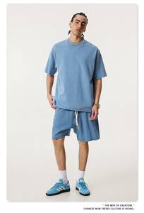 T-shirt à manches courtes pour homme, en coton 100%, gris abricot délavé, col rond, coupe classique, jersey tricoté, couleur unie - Product Image 5