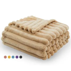 Siêu mềm cao cấp mượt flannel lông cừu 3D gân Jacquard sọc nhẹ giường chăn tất cả các mùa sử dụng ném chăn màu xám