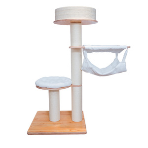 Arbre à chat moderne 60x60x150cm 4 niveaux avec hamac et lit Construction en bois durable pour chats d'intérieur - Product Image 5