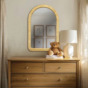 Natural Rattan <b>Arched</b> Wall Mirror 39x26x1.2 Inches Decorative Home Interior - Product Image 4
