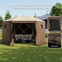 Tonnelle Pop-Up Hexagonale avec Fenêtres en Maille, Abri Extérieur, Sac de Transport, Grande Ombre pour Camping, Jardin, Patio, Pelouse, Marron