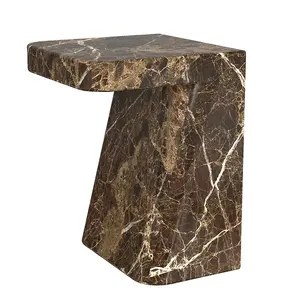 Yan masa yatak odası mobilyası, koyu Emperador mermer ayaklı Minimalist doğal taş yatak dekor yan masa