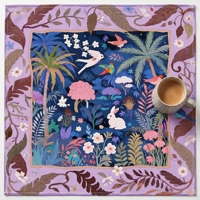 NatuGift Tapete de Mahjong Americano Moderno y Portátil, Diseño Selva Tropical Morada, Antideslizante, Resistente al Agua, Reducción de Ruido, Juego de Pájaros y Conejos