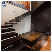 Escalier droit flottant de luxe en bois Prima Fancy avec éclairage LED, bois massif et fer, antidérapant pour maison et villa