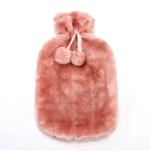 6.5 New rubber hairball hot water bag striped plush explosion-proof water hot water bag portable hand warmer bag