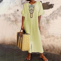 Nouvelle Robe Vintage Printemps Style Européen et Américain en Coton-Lin Brodé, Coupe Ample, Taille Large, Grand Stock Disponible, Tailles 8