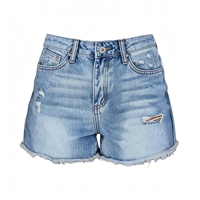 Shorts en jean déchirés taille mi-haute pour femme, ourlet effiloché, denim extensible, 5 poches, vente en gros