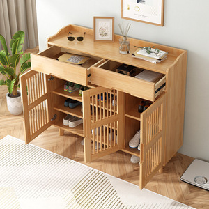 Nordic Modern Minimalist Entryway <b>Shoe</b> Cabinet Rubber Wood 80x35x105cm Breathable Multi Layer Storage <b>For</b> Adults And <b>Elderly</b> - Product Image 4