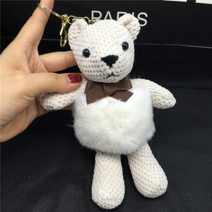 Pendentif porte-clés <span class=keywords><strong>ours</strong></span> en peluche doux avec pompons et nœud, breloque pour sac, pour femme - Product Image 3