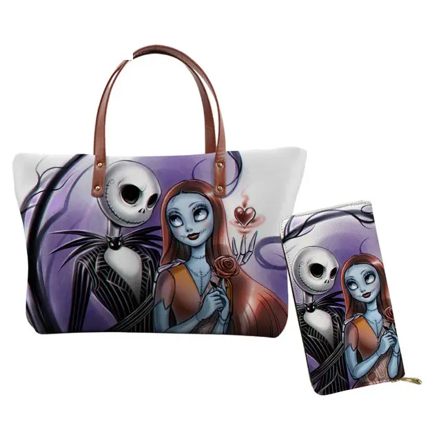 Beliebteste Albtraum vor Weihnachten drucken Frauen Top-Griff Taschen Jack und Sally Lady Mode Geldbörsen und Handtaschen Großhandel