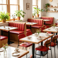 Ensemble de table et chaises de salle à manger personnalisé pour 4 personnes, style moderne minimaliste et luxe discret, avec banquette rembourrée en éponge, idéal pour les restaurants de fondue