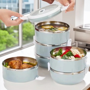 304 Stainless Steel Multi Layer <b>Lunch</b> <b>Box</b> Round Portable For Students And Office Workers Nordic Blue - Product Image 1