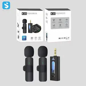 K35 mikrofon nirkabel Mini, klip mikro Lavalier kerah kerah Lapel untuk kamera ponsel Vlog streaming langsung dengan Jack 3.5mm