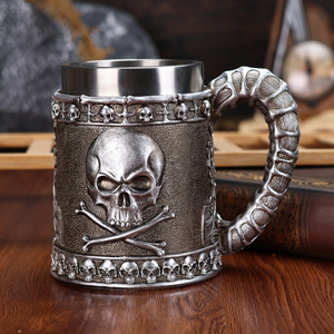 Taza de Café de <span class=keywords><strong>Calavera</strong></span> de Acero Inoxidable Gótica 3D al por Mayor, Taza de Café Creativa de Resina con Cristales de Diamante para Halloween - Product Image 1