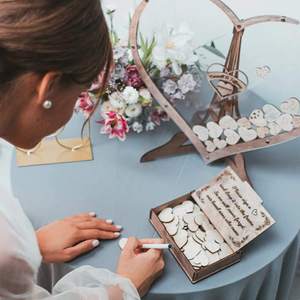 Fournisseur de mariage Bas quantité minimale de commande Rustique <span class=keywords><strong>Coeur</strong></span> Drop Top Bois Livre d'or Cadre alternatif Autres décorations de fête de mariage - Product Image 6